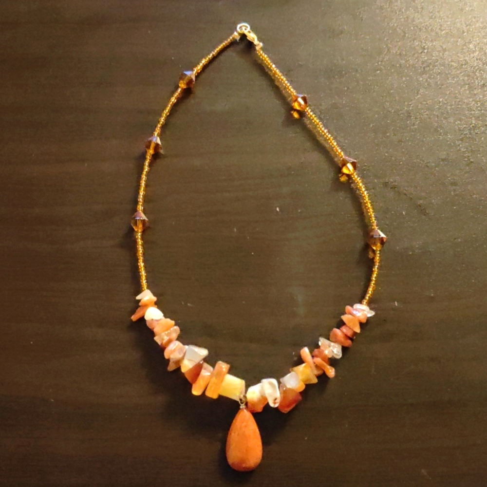 Carnelian crystal necklace with red jasper pendant handmade